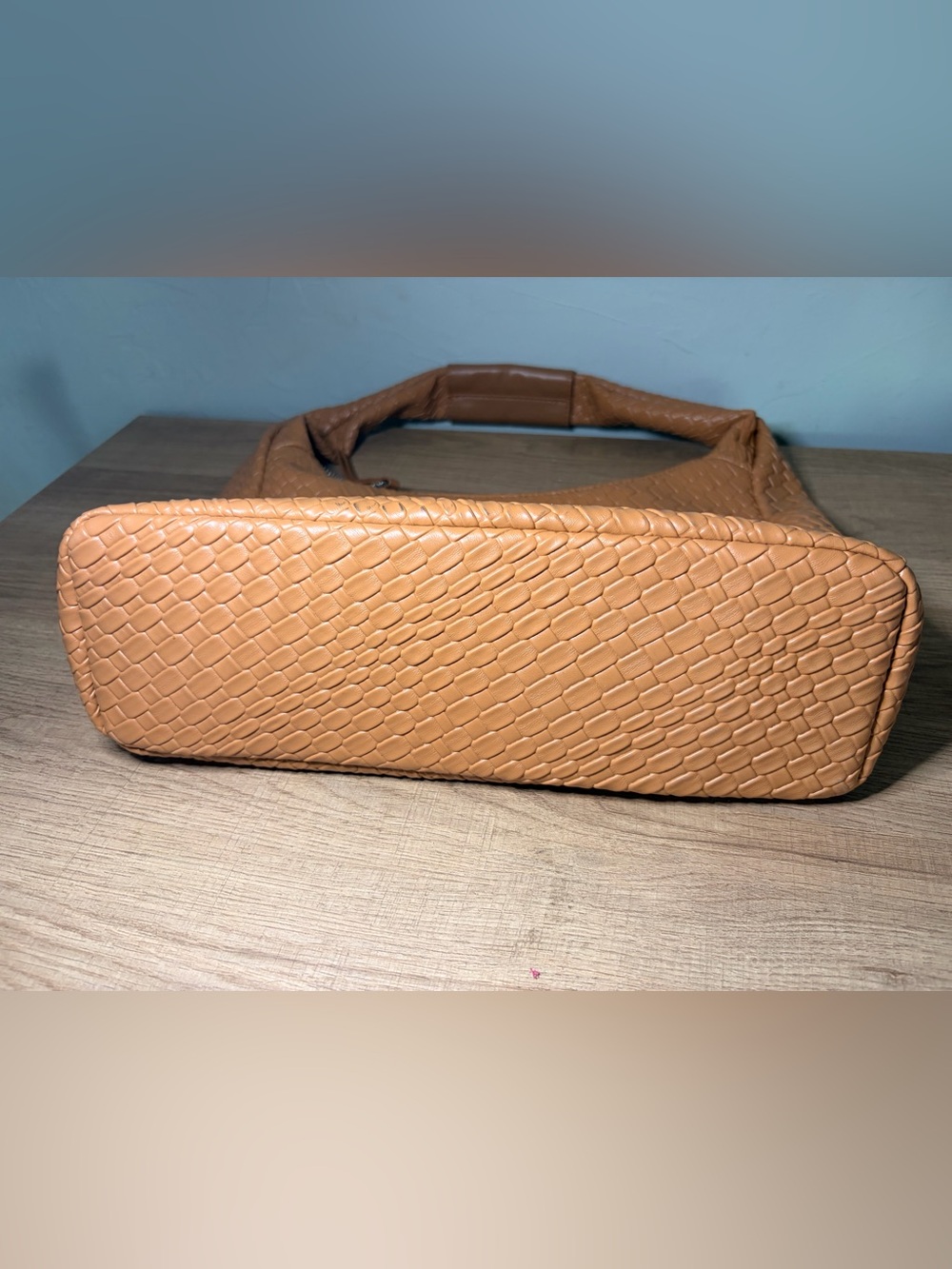 BOSTANTEN Woven Vegan Leather Hobo Shoulder Bag Camel Brown Braided Handle - Picture 6 of 8